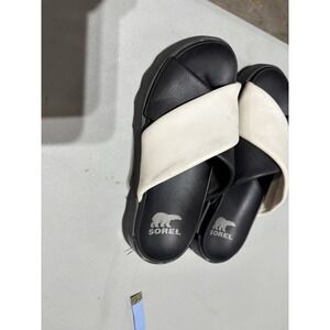 Sorel VIIBE Crisscross Slide Sandal Black / Sea Salt Size 7